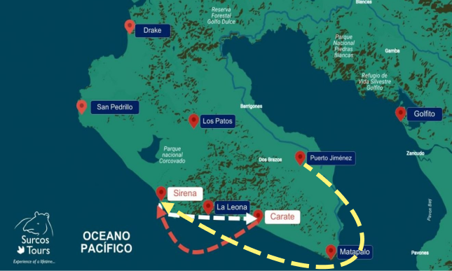 Route from San José to Puerto Jiménez, Costa Rica